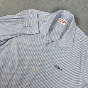 MC2 Saint Barth Mens Seersucker Cotton Shirt Pamplona Blue Stripe